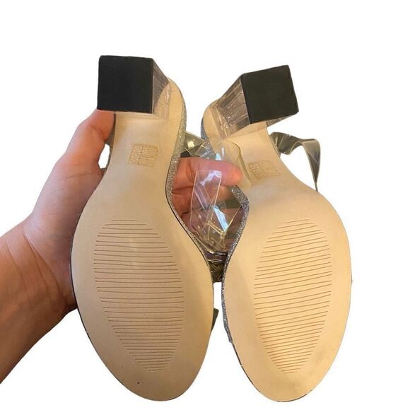 PrettyLittleThings Size 4UK = US6 Silver Clear strappy ankle High Heels - Picture 6 of 9